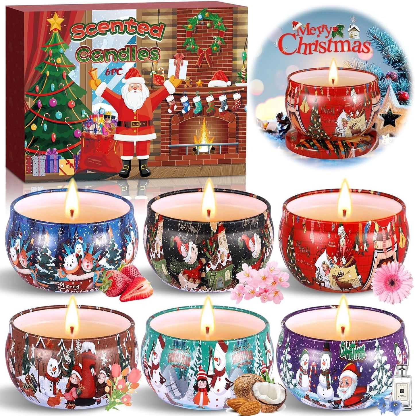Duftkerzen als Geschenk für Frauen, weihnachtliche Duftkerzen, 6er-Packung mit natürlichen Sojawachs-Aromakerzen 