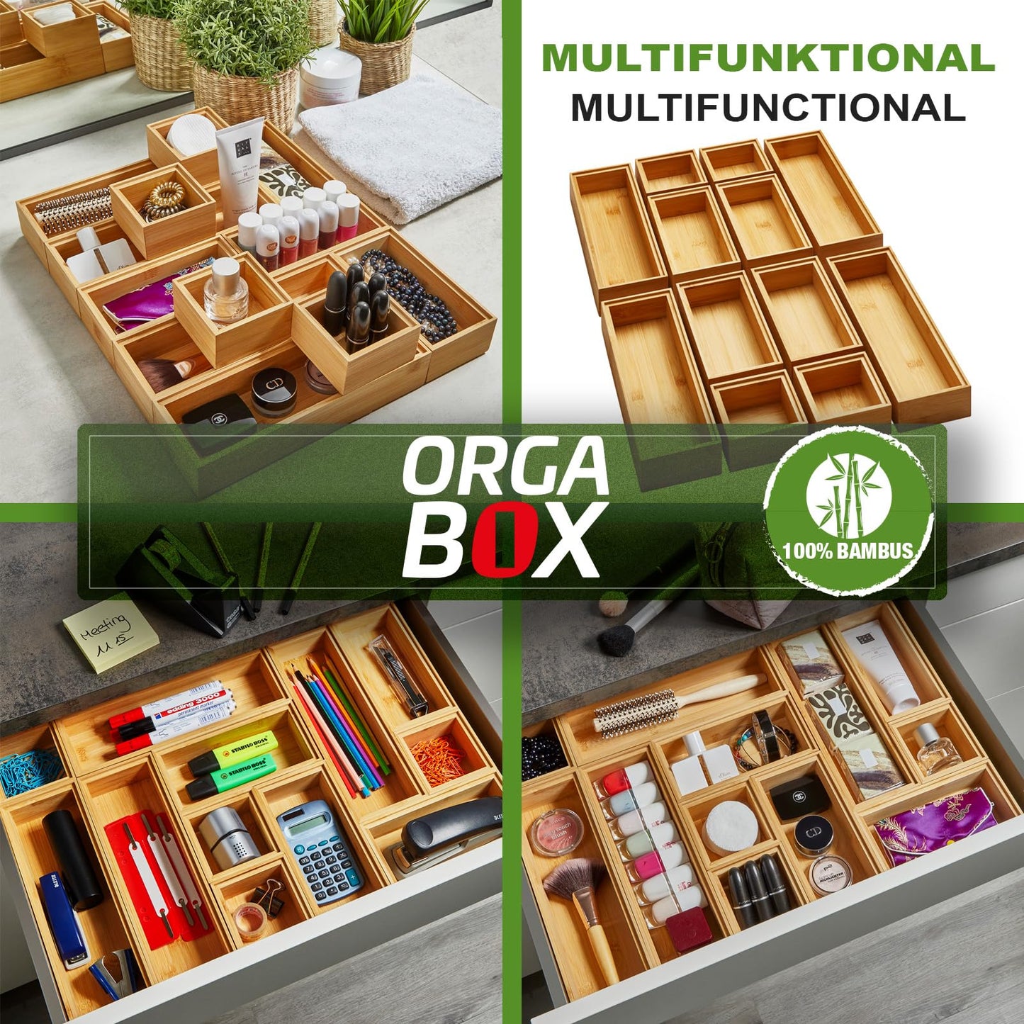 Orga-Box Schubladen-Organizer BAMBUS Aufbewahrungsbox 6 teilig 