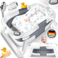 Babybadewanne | Babywanne platzsparend &amp; faltbar mit Thermostat &amp; Kissen 
