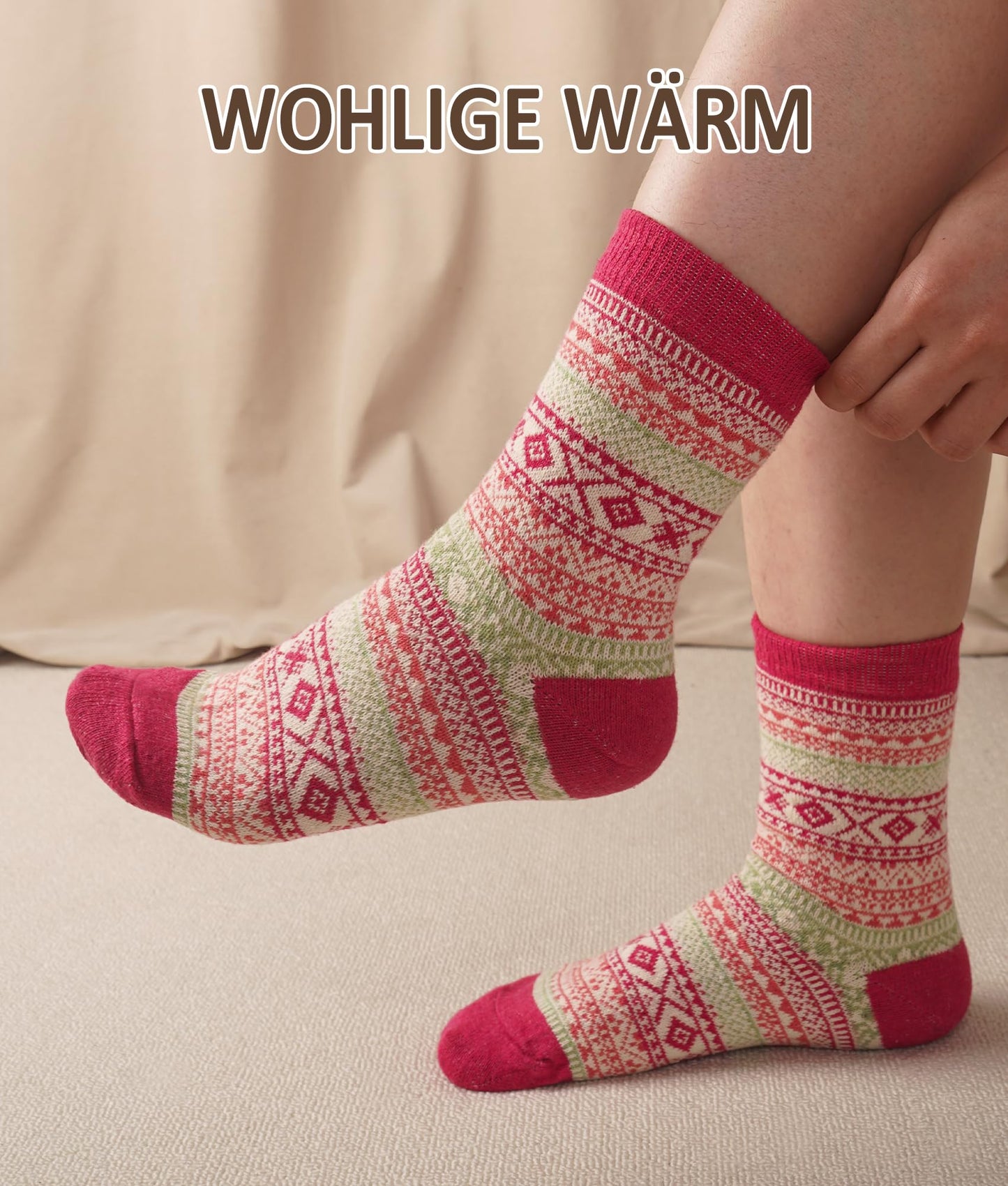 Wollsocken für Damen, 5 Paar, dicke Wintersocken, farbenfrohe Thermosocken – das perfekte Geschenk 