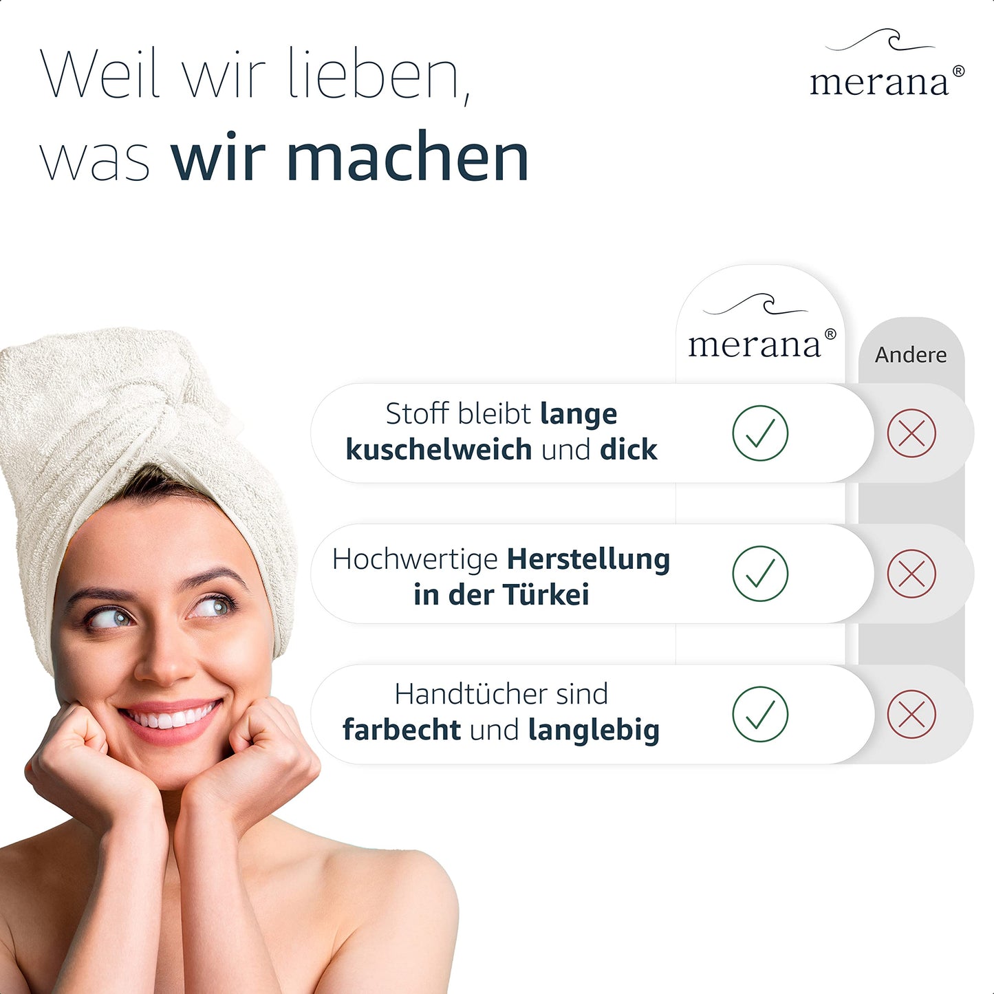 Ensemble de poignées Merana Rome | saugstark, weich et fusselfrei | Frottier Luxus Qualité | 100% laine de Baum | Oeko-TEX | 4 x chambres d'hôtes (30x50cm))