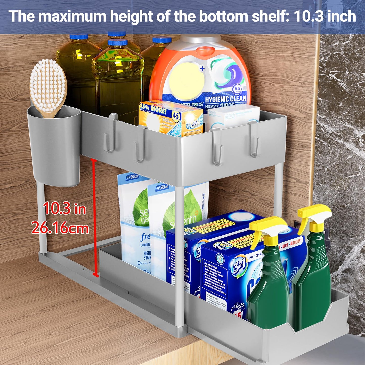 Puricon Unter Waschbecken Regal Spülschrank Organizer, 2 Etagen Standregal Küche Arbeitsplatte Regal Organizer 