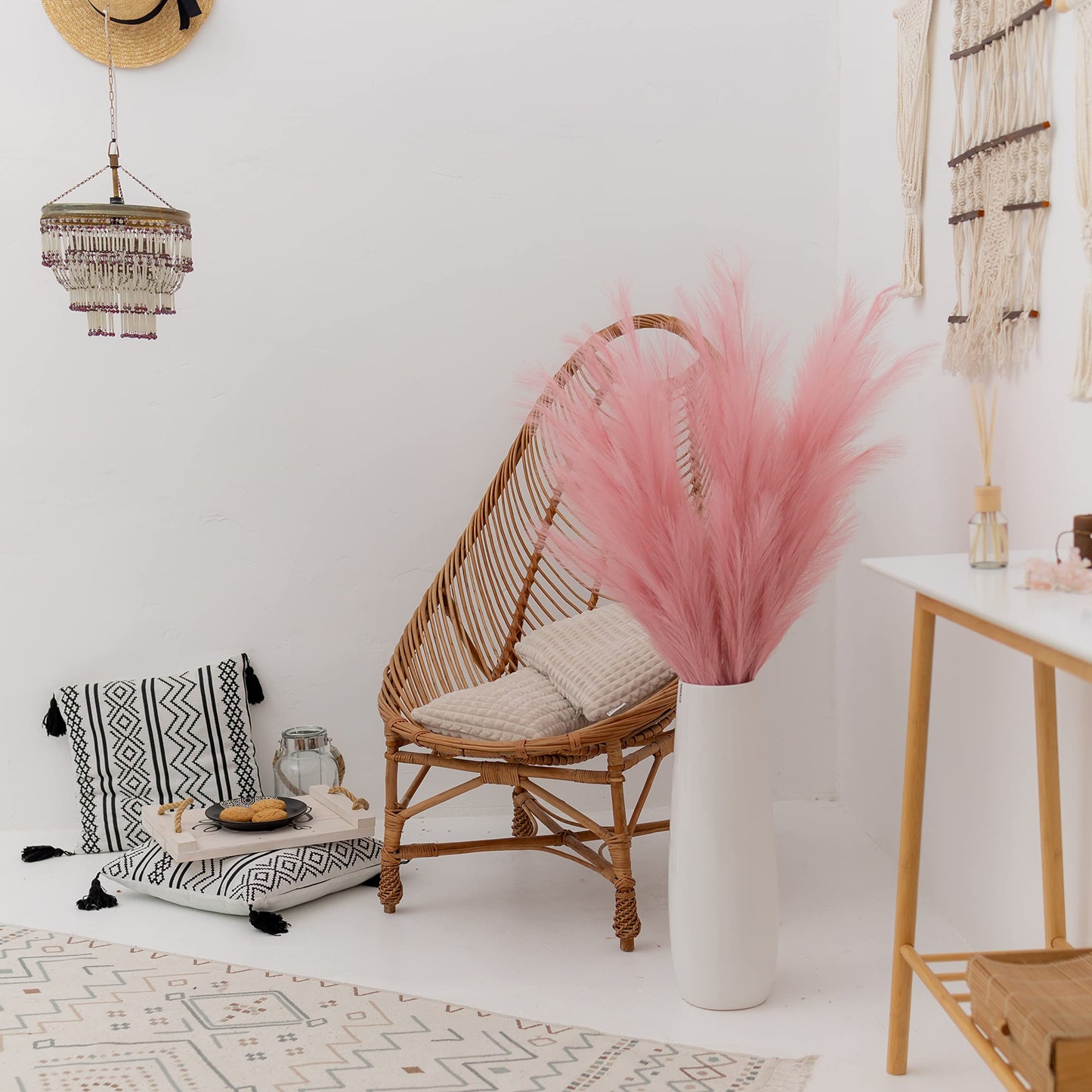 ORNA Künstliches Pampasgras, künstliche Blume, lange Zweige, extra flauschig, 114 cm hoch (3 Stängel x 20 Zweige) für moderne Wohndekoration 