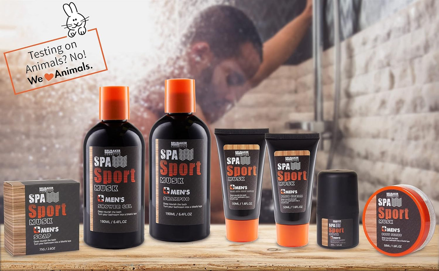 Kosmetik Pflegeset für Männer 8 tlg. Geschenkset mit Duschgel, Shampoo, Deo, Gesichtscreme, Peeling, Body Lotion, Seife + Waschlappen 