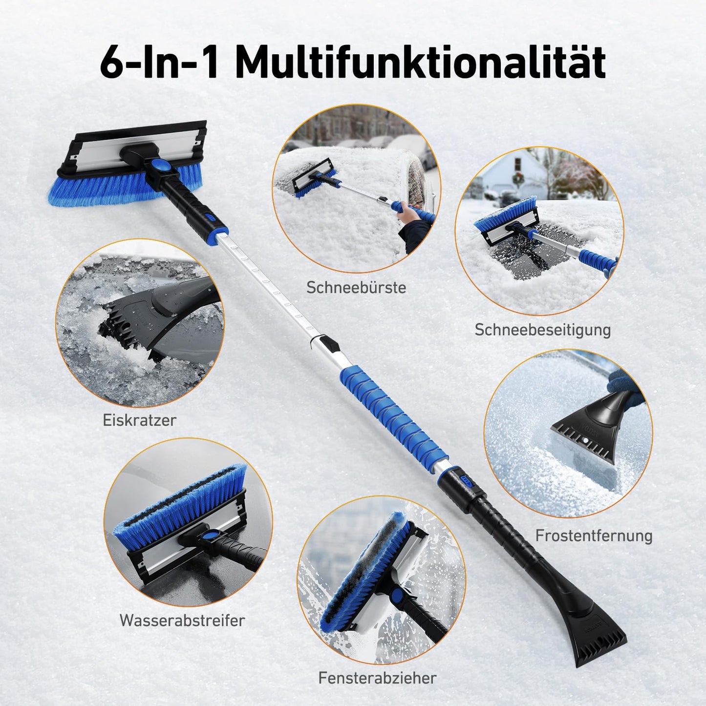 Eiskratzer, Scheibenkratzer, Auto-Eiskratzer mit Besen, 119 cm lang, ausziehbare Schneebürste 