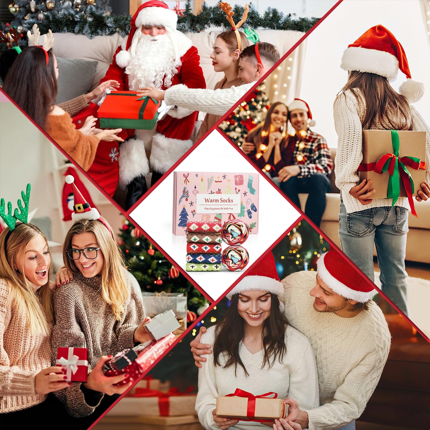 Airabc 5 Paar Damen-Thermosocken, warme Wintersocken, farbenfroh, kuschelig und atmungsaktiv 