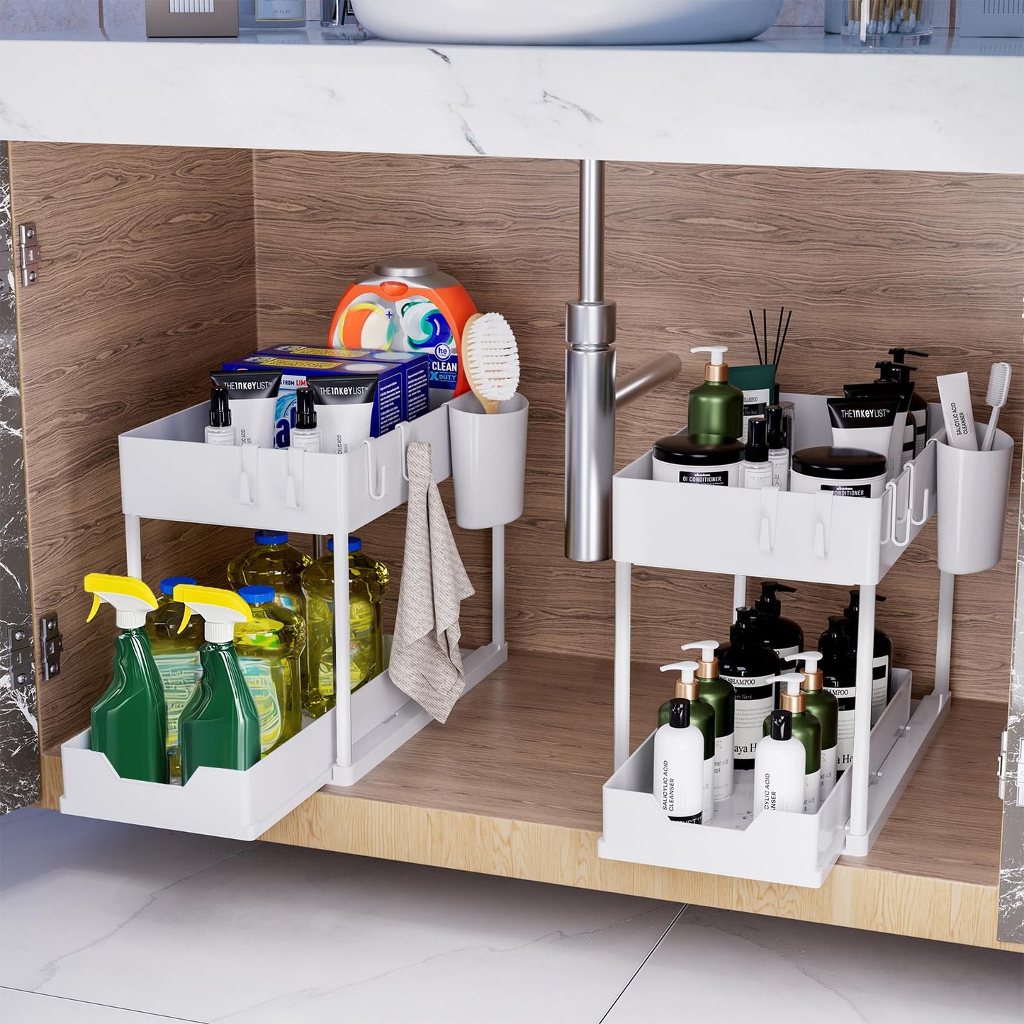 Puricon Unter Waschbecken Regal Spülschrank Organizer, 2 Etagen Standregal Küche Arbeitsplatte Regal Organizer 