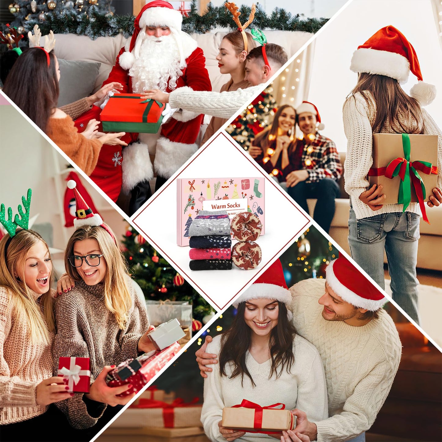 Airabc 5 Paar Damen-Thermosocken, warme Wintersocken, farbenfroh, kuschelig und atmungsaktiv 