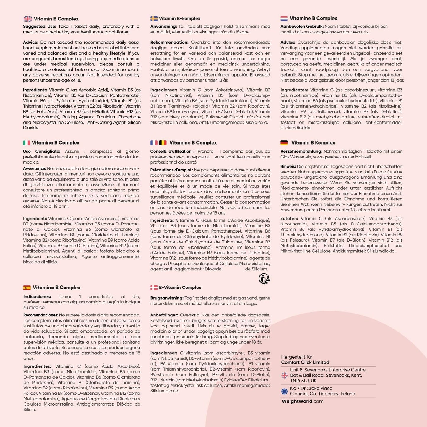 Vitamin-B-Komplex – mit Vitamin C – 365 Tabletten – Alle 8 B-Vitamine (B1, B2, B3, B5, B6, B7, B9, B12) – Jahresvorrat – Nervensystem, Stoffwechsel, geistige Funktion – Niacin, Biotin, Folsäure 