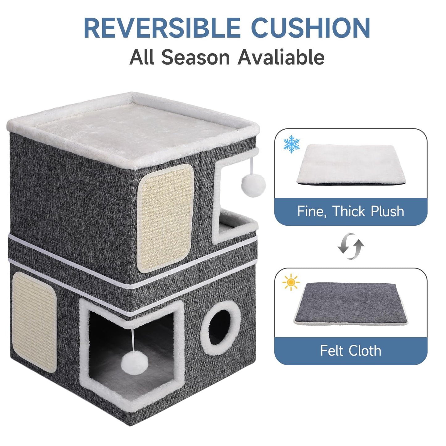 Faltbares Katzenhaus, mit Kratzbrett und Spielball, Katzenhaus Höhle für kleine und mittlere Haustiere 