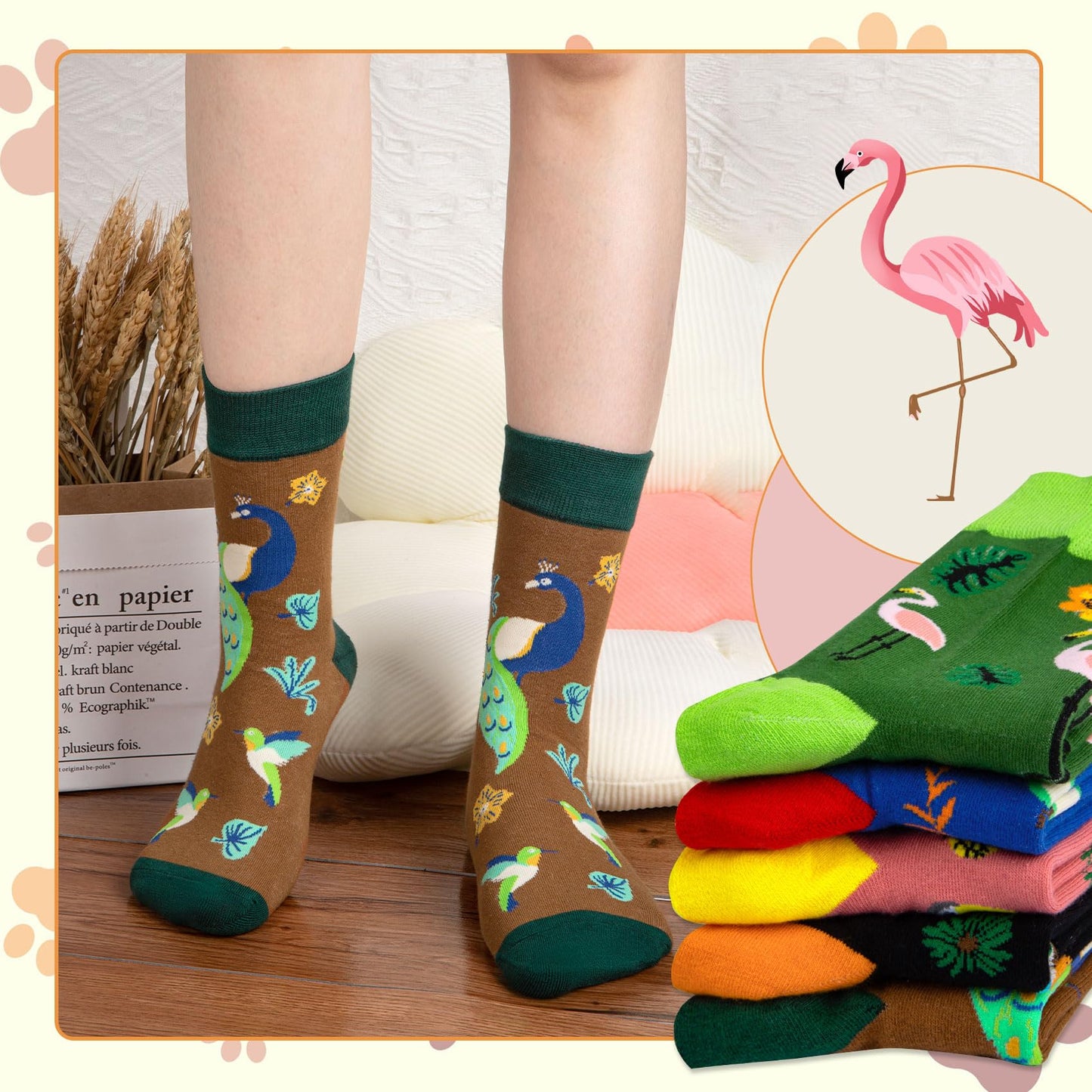 Chalier Cozy 5 Paar Damen Socken Hunde Katzen Motiven, Baumwolle