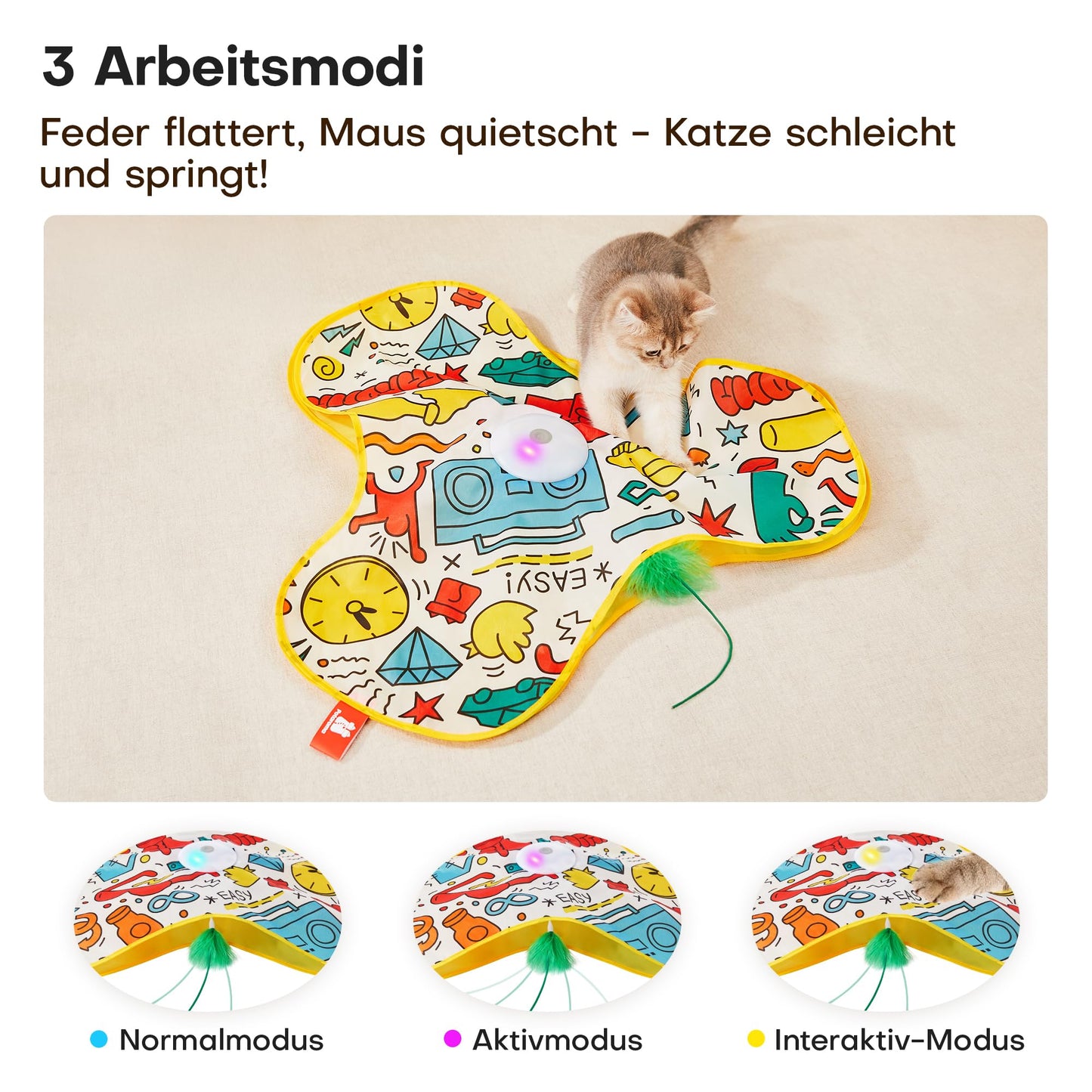 Potaroma Interaktives Katzenspielzeug mit Federautomatik - Deals Bewegungsspielzeug für aktive Wohnungskatzen 