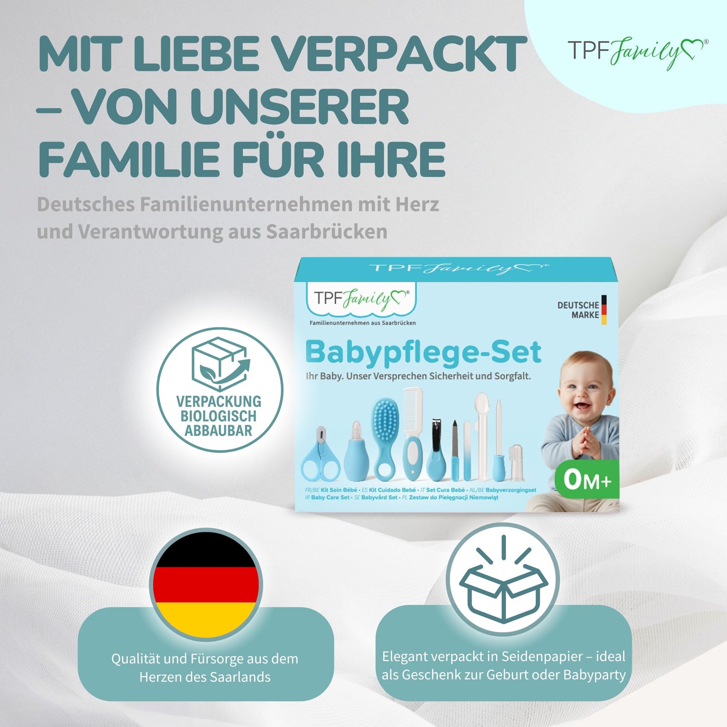 TPFFamily Babypflegeset für Neugeborene (Rosa) – 10-teiliges Set mit hochwertiger Babynagelschere, Nasensauger, Bürste und mehr – Ideal als erste Ausstattung und für die tägliche Pflege 