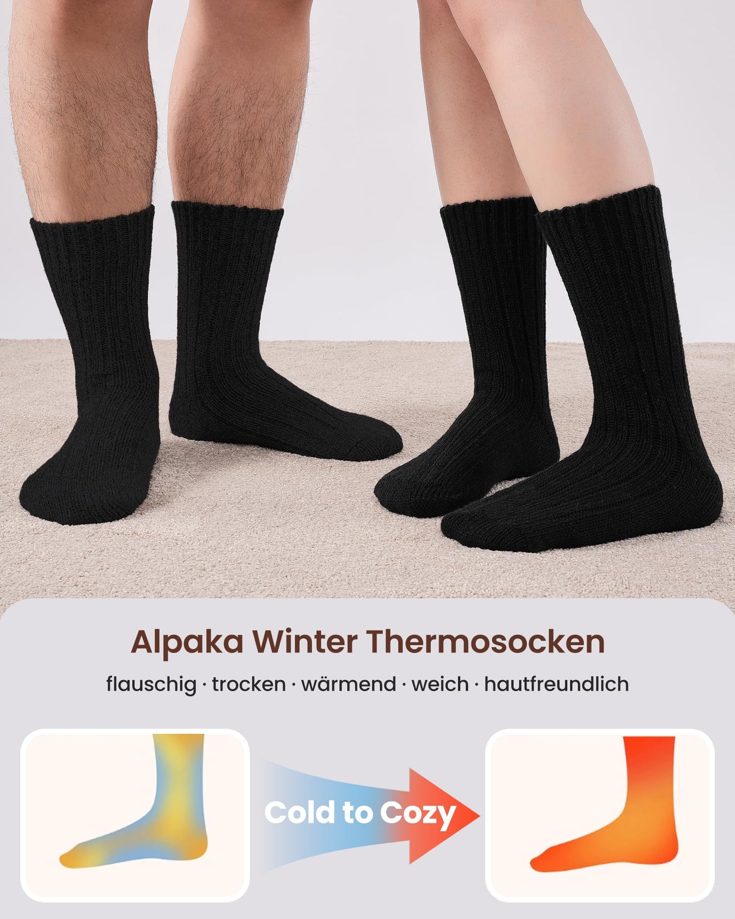 4 Paar Alpaka Socken für Herren Damen, atmungsative Thermosocken Extra Warm, Dicke Wintersocken mit Alpakawolle 