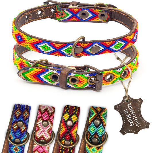 Hundehalsband Leder - braunes Rindsleder Tribal Grün/Braun/Beiges 