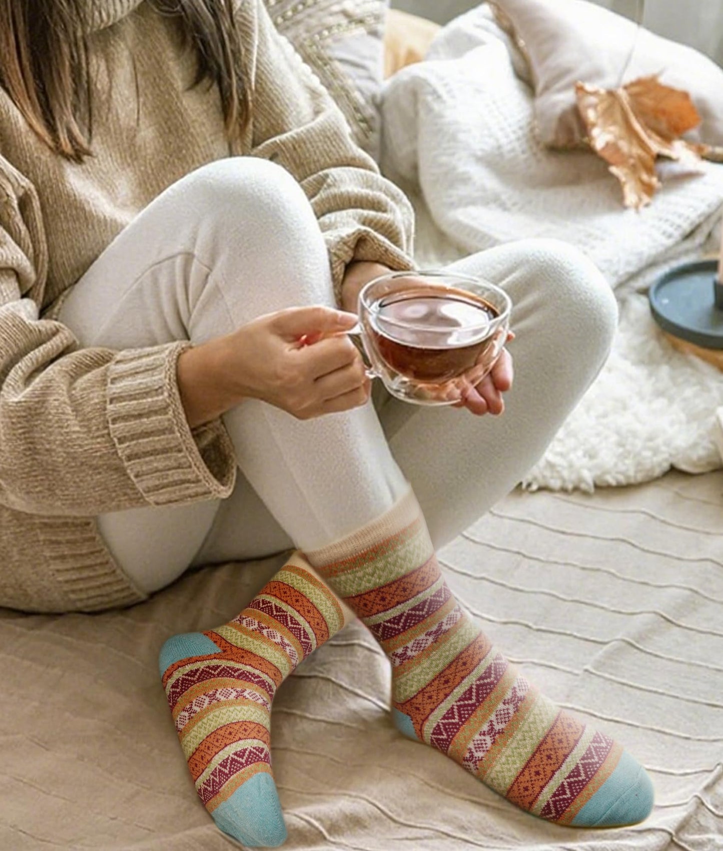 Wollsocken für Damen, 5 Paar, dicke Wintersocken, farbenfrohe Thermosocken – das perfekte Geschenk 