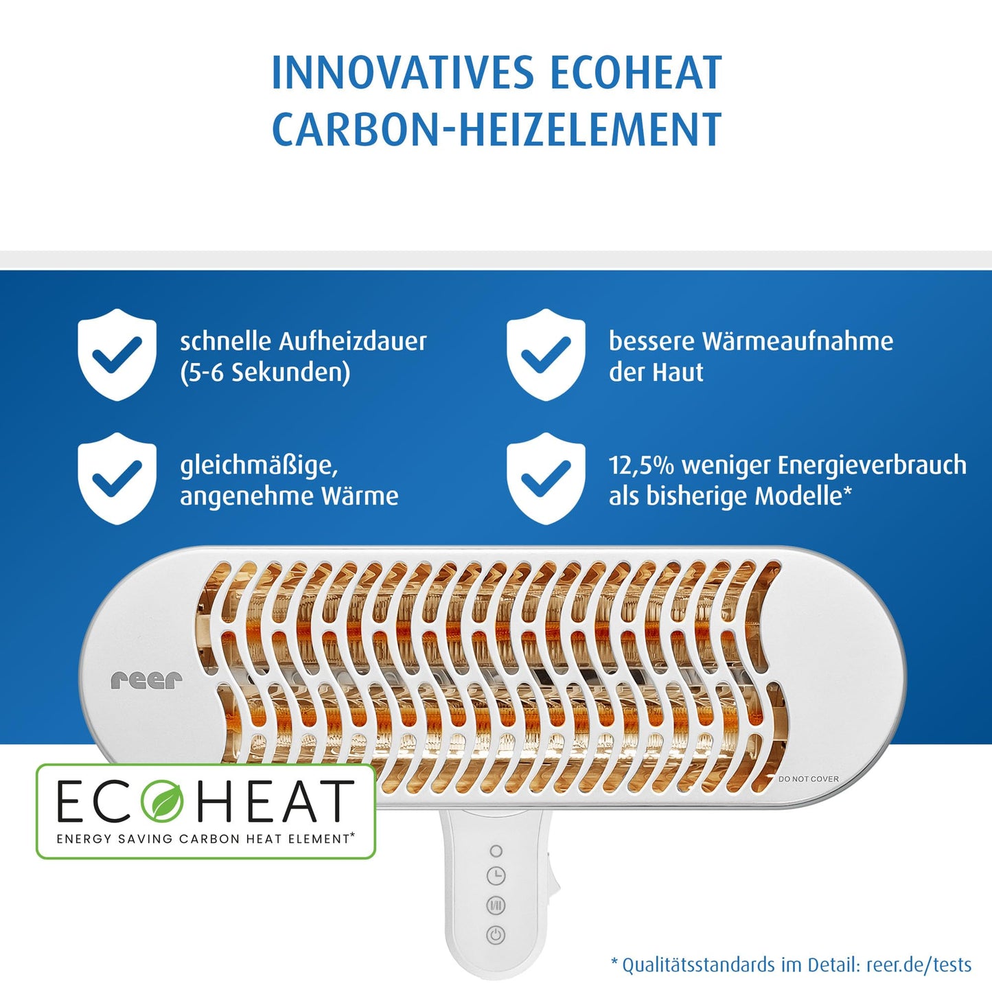 Heizstrahler – Wandheizgerät, 2 Heizstufen, Timer, nach medizinischen Standards geprüft 