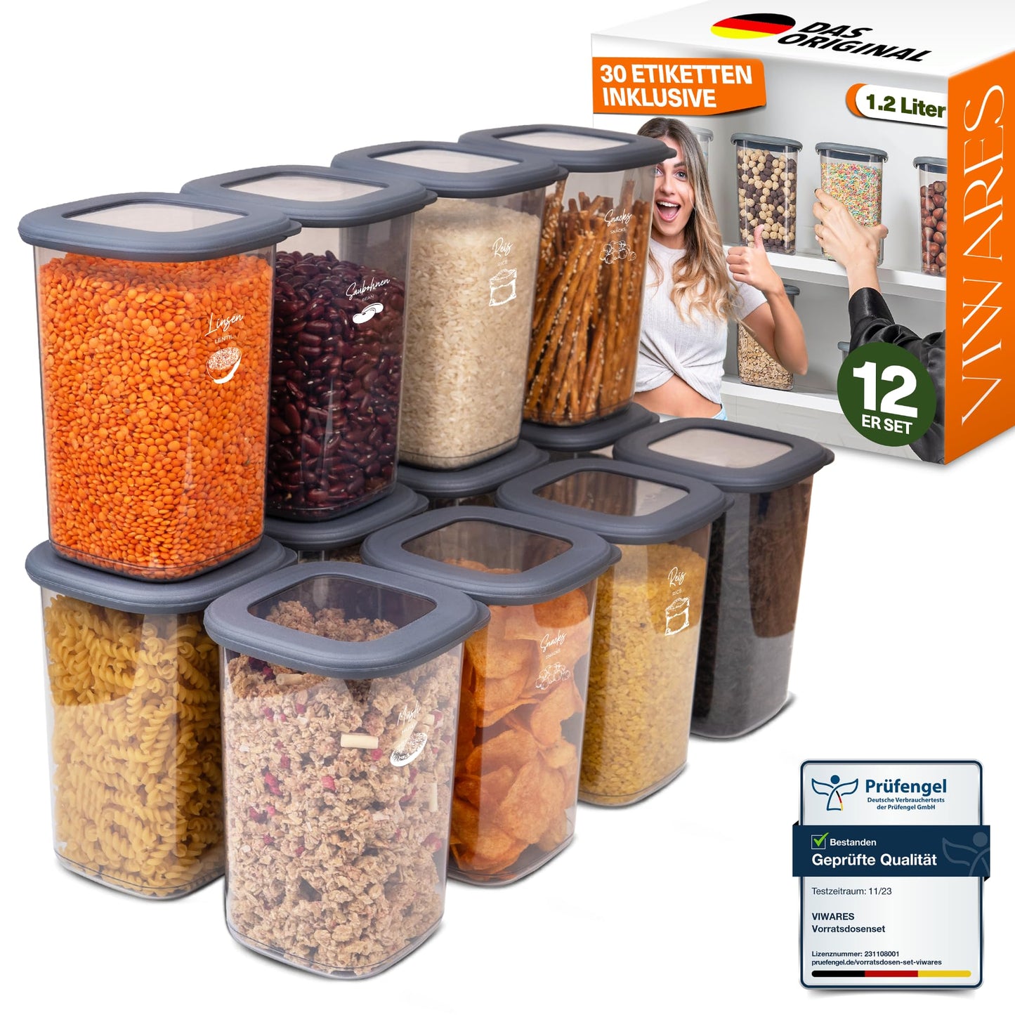 Lebensmittelaufbewahrungsbehälter, Vorratsdosen mit luftdichtem Deckel, praktischer Organizer für die Küche 