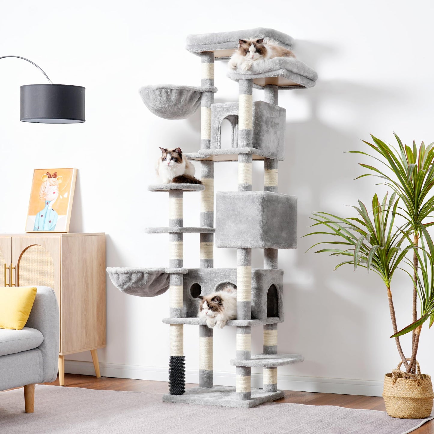 XXL Kratzbaum mit 2 großen Plattformen, 3 Höhlen, 2 Körben, Plüschbälle und Sisal-Kratzbäumen 