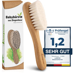 lampox – Extra weiche Babyhaarbürste, Erste-Hilfe-Set für Neugeborene mit weichem Ziegenhaar, Milchbürste, Babyhaarbürste, Pflege-Set, Geschenk, Kopfhautpflege, Kleinkinder, Babyzubehör 