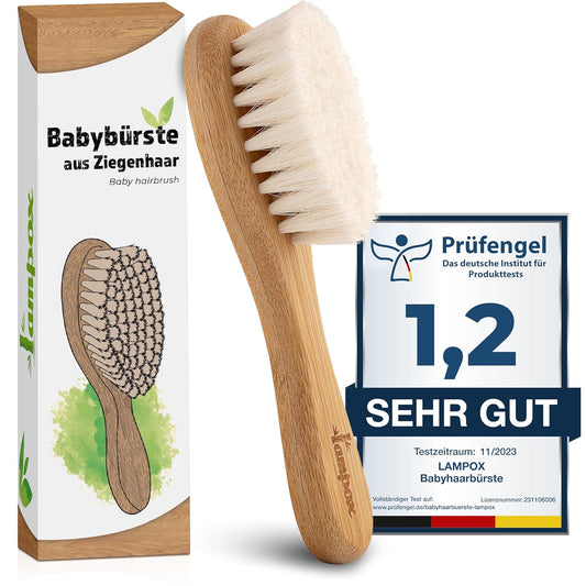lampox – Extra weiche Babyhaarbürste, Erste-Hilfe-Set für Neugeborene mit weichem Ziegenhaar, Milchbürste, Babyhaarbürste, Pflege-Set, Geschenk, Kopfhautpflege, Kleinkinder, Babyzubehör 