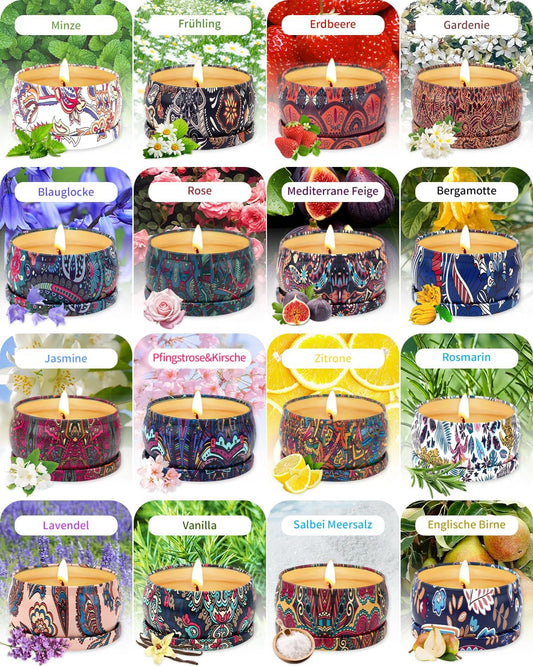 Duftkerzen für Frauen, Duftkerzen-Geschenkset, 16er-Pack Duftkerzen im Glas, 180 Stunden Brenndauer, 100 % Sojawachs