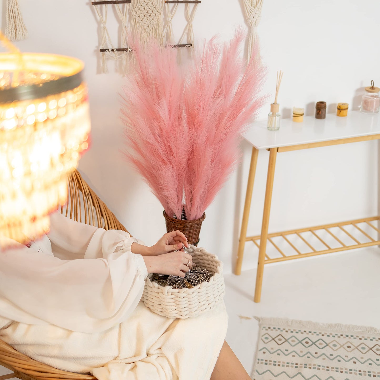 ORNA Künstliches Pampasgras, künstliche Blume, lange Zweige, extra flauschig, 114 cm hoch (3 Stängel x 20 Zweige) für moderne Wohndekoration 