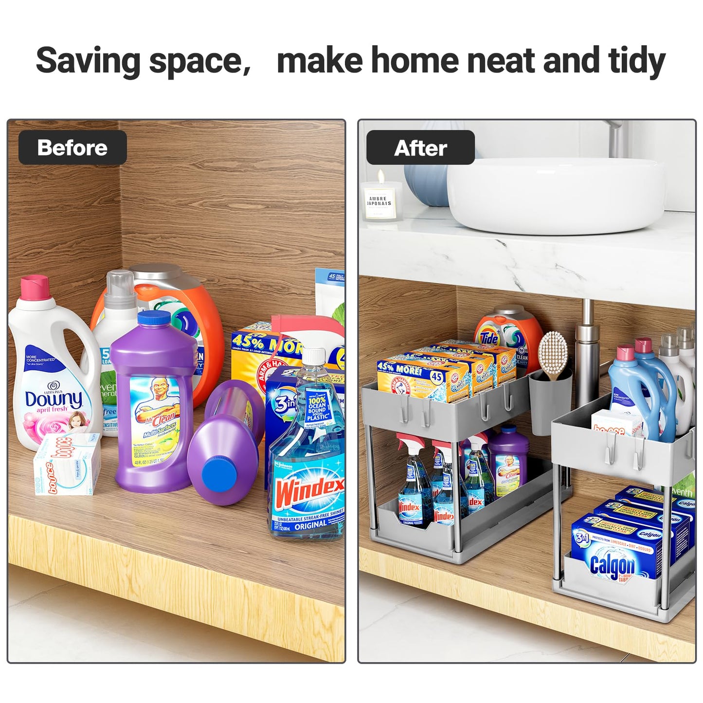 Puricon Unter Waschbecken Regal Spülschrank Organizer, 2 Etagen Standregal Küche Arbeitsplatte Regal Organizer 