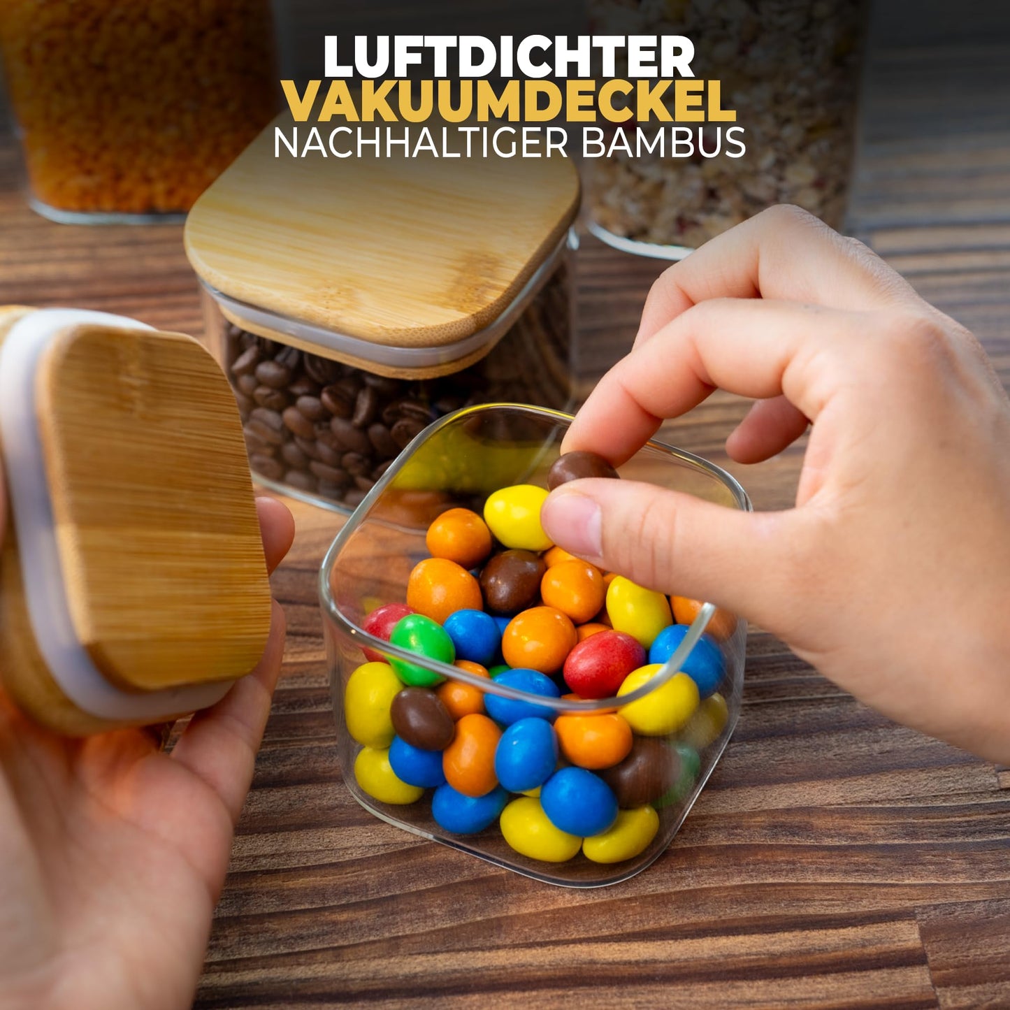 Aufbewahrungsbox Küche für alle Lebensmittel, Küchen Organizer, Vorratsgläser mit Deckel, Eckig - 12er Set, Erhöhte Glasstärke 