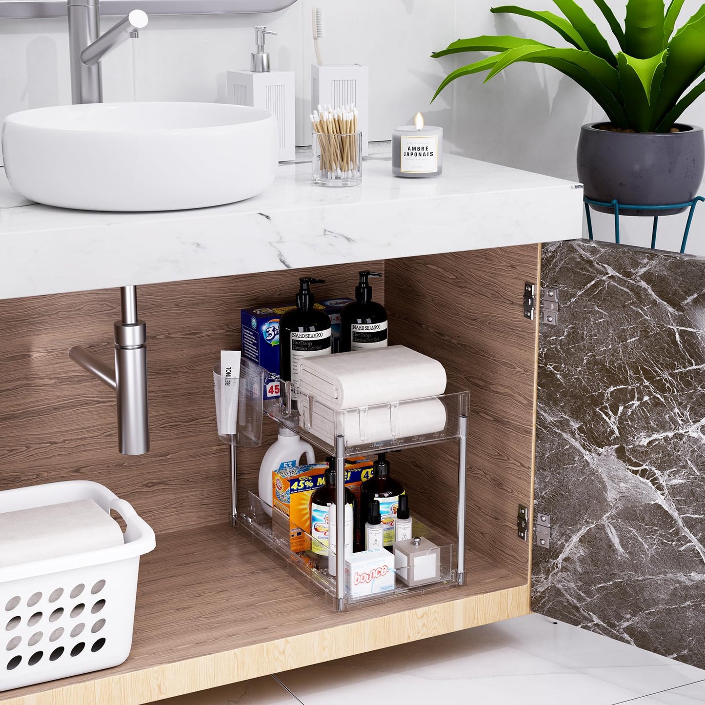 Puricon Unter Waschbecken Regal Spülschrank Organizer, 2 Etagen Standregal Küche Arbeitsplatte Regal Organizer 