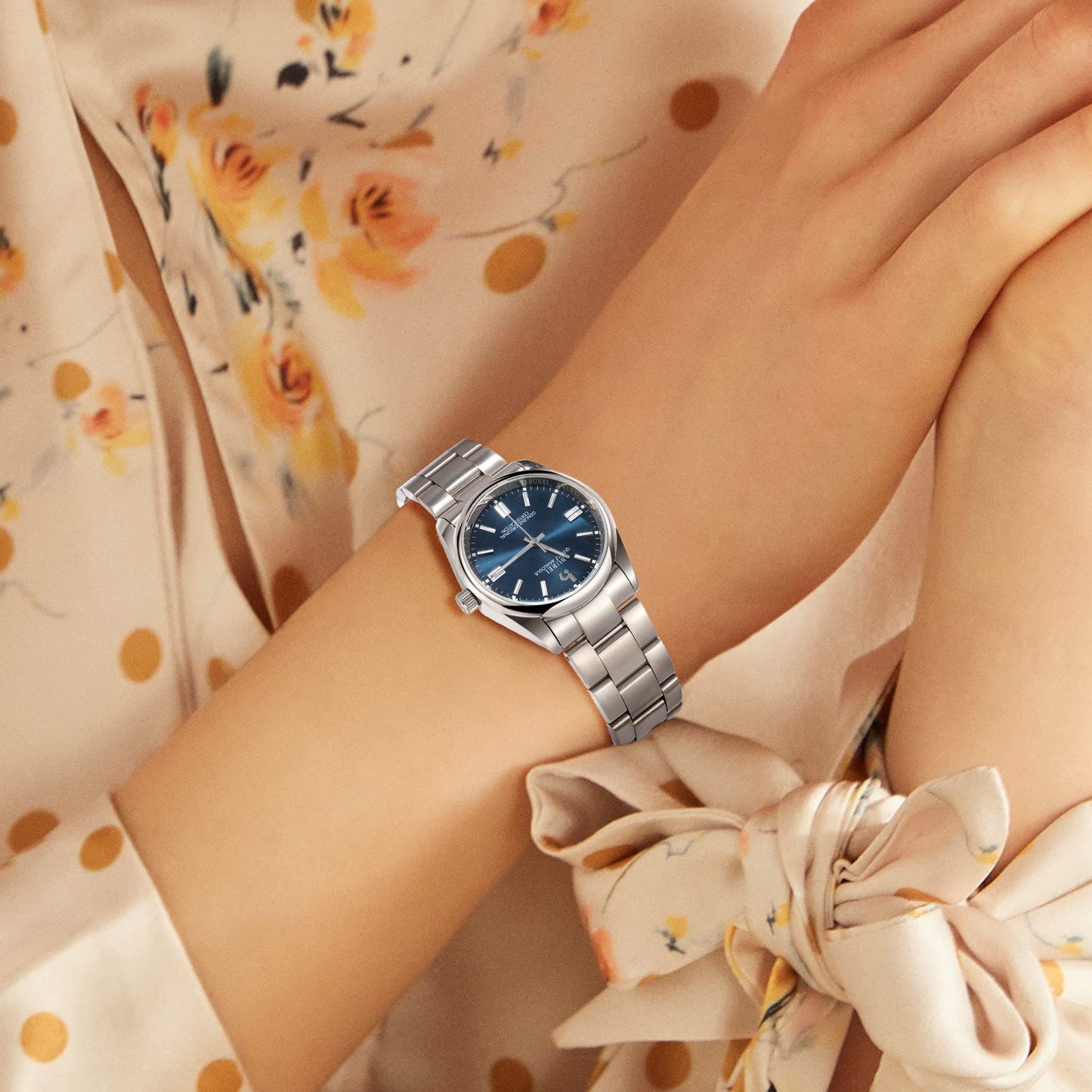 BUREI Women's Fashion Watch Analogue Quartz Steel Women Watch Business Dress