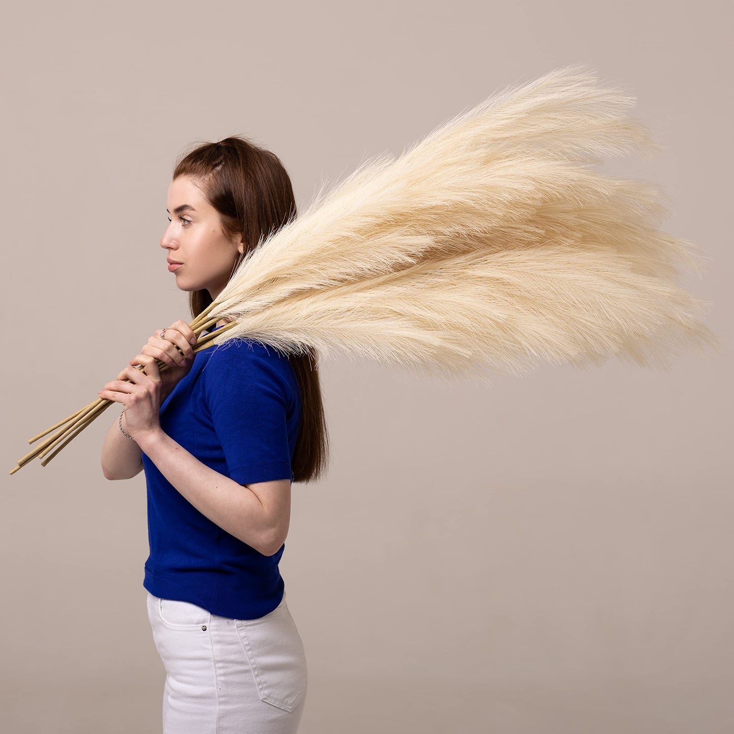 ORNA Künstliches Pampasgras, künstliche Blume, lange Zweige, extra flauschig, 114 cm hoch (3 Stängel x 20 Zweige) für moderne Wohndekoration 