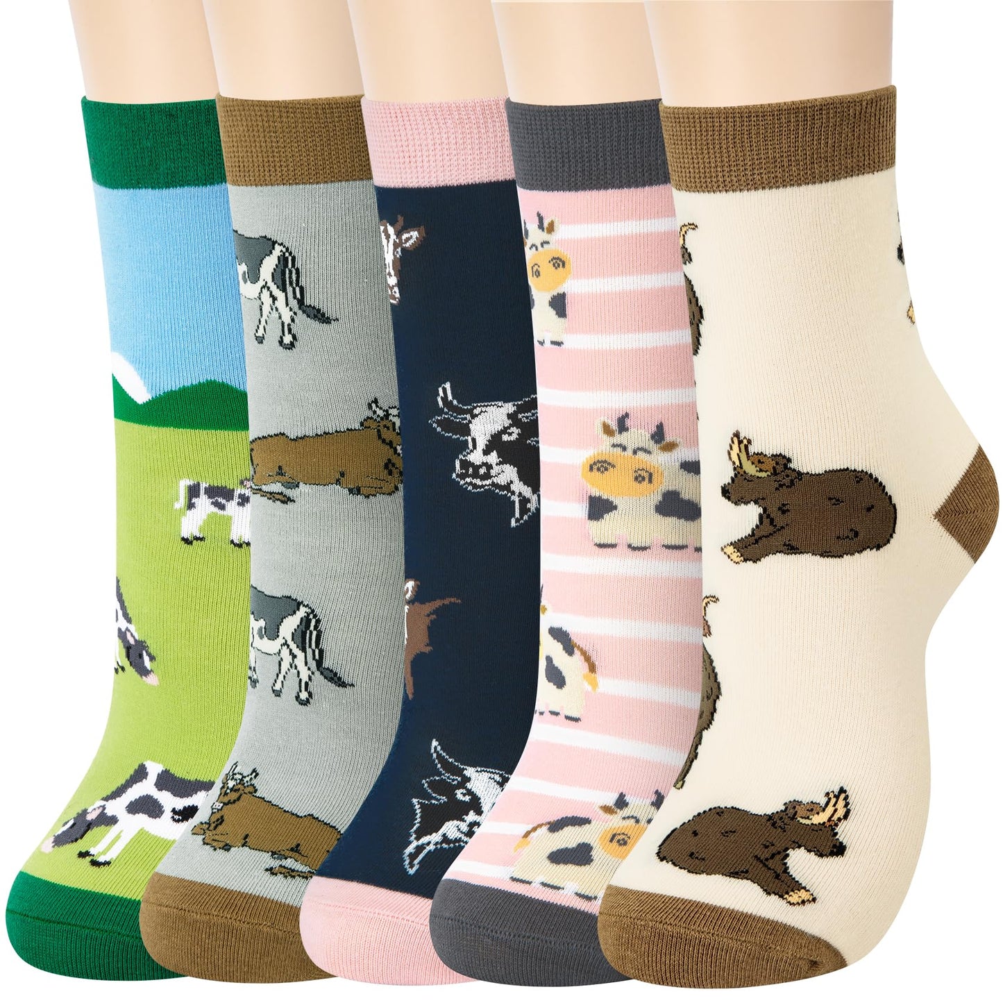Chalier Cozy 5 Paar Damen Socken Hunde Katzen Motiven, Baumwolle