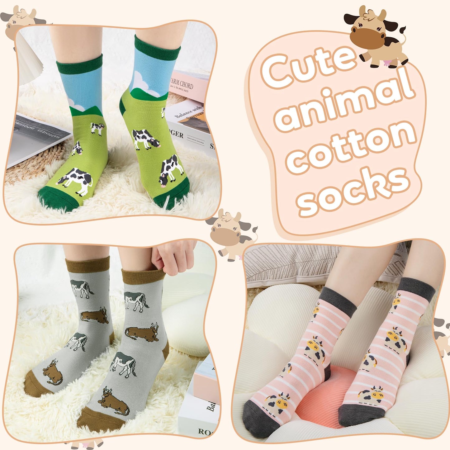 Chalier Cozy 5 Paar Damen Socken Hunde Katzen Motiven, Baumwolle