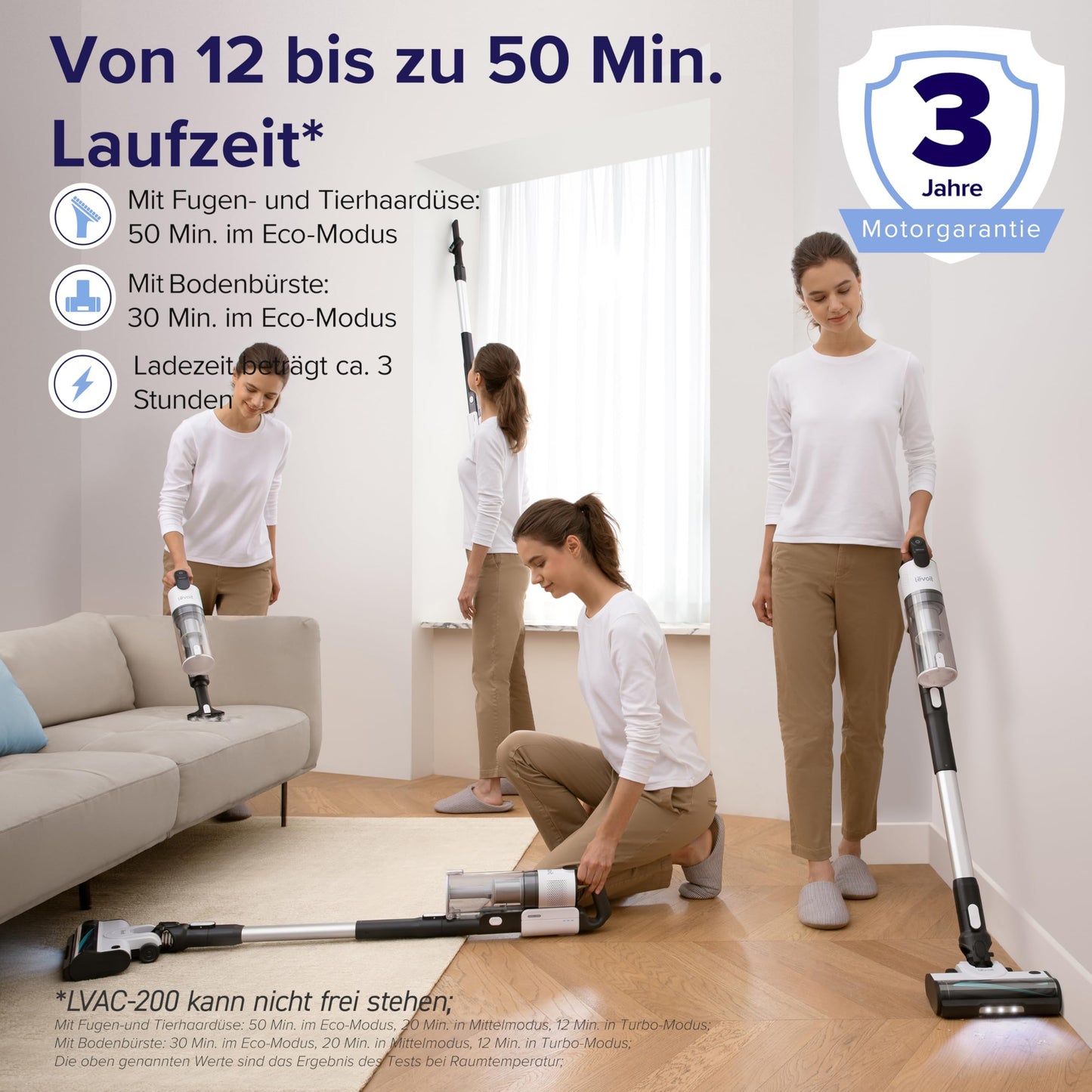 Akku Staubsauger -Levoit - Laufzeit für 75㎡ -4-in-1 Vacuum Cleaner - 99,9 Prozent Filterleistung