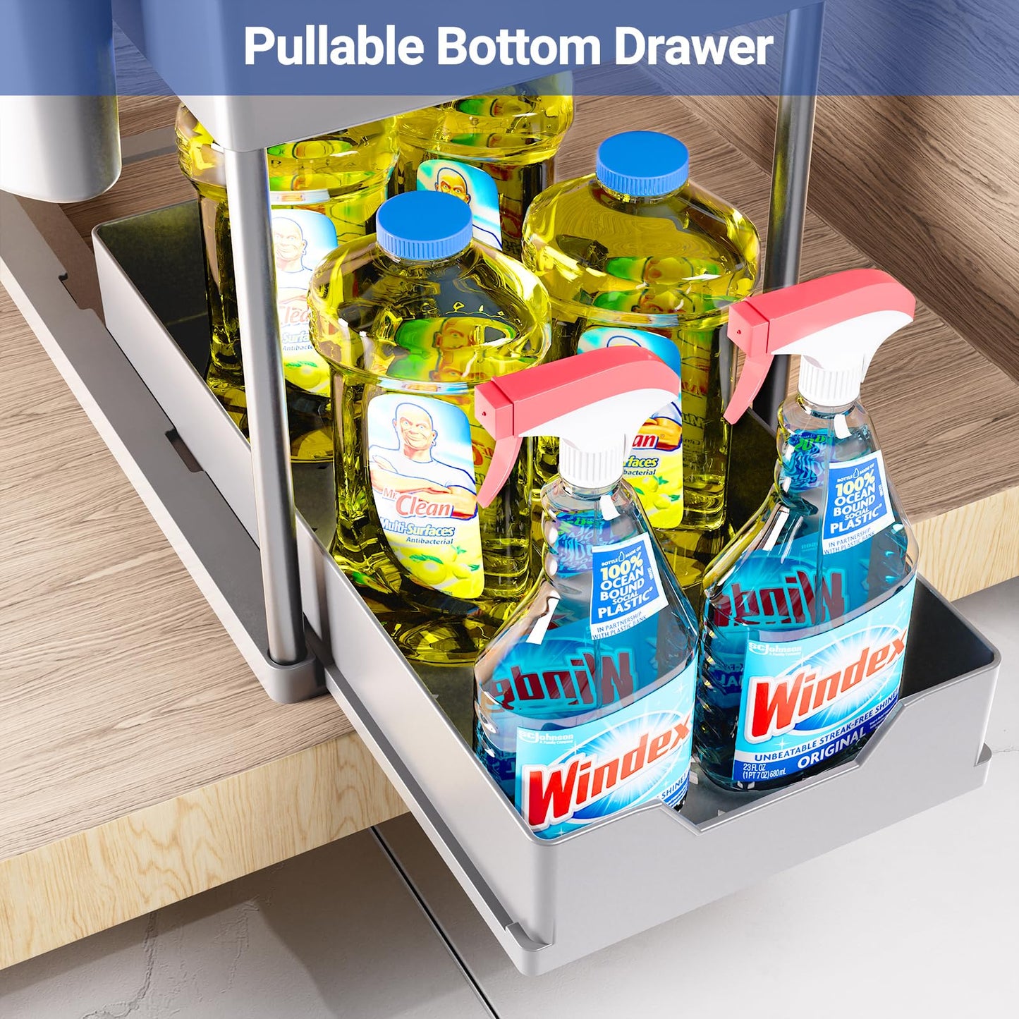 Puricon Unter Waschbecken Regal Spülschrank Organizer, 2 Etagen Standregal Küche Arbeitsplatte Regal Organizer 