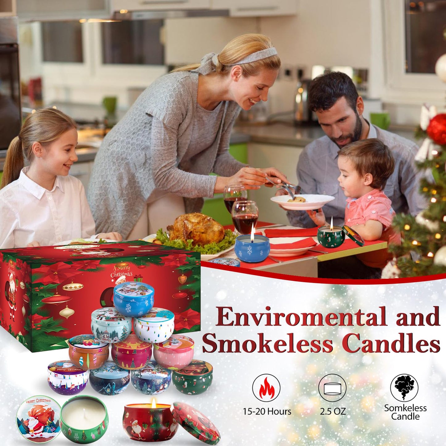 12er-Pack Duftkerzen für Weihnachten, 100 % natürliche Sojakerzen, Aromatherapie-Geschenkidee 