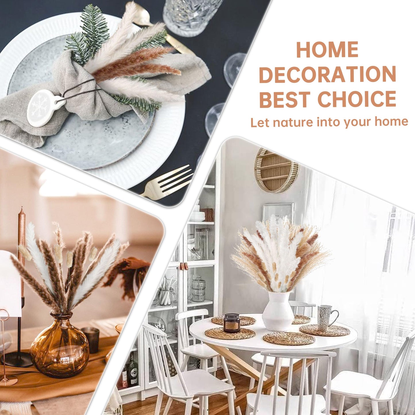 Pampasgras Getrocknet - Natürlich, Braun, Trockenblumen Strauß Dried Flowers, für Heim Decor 