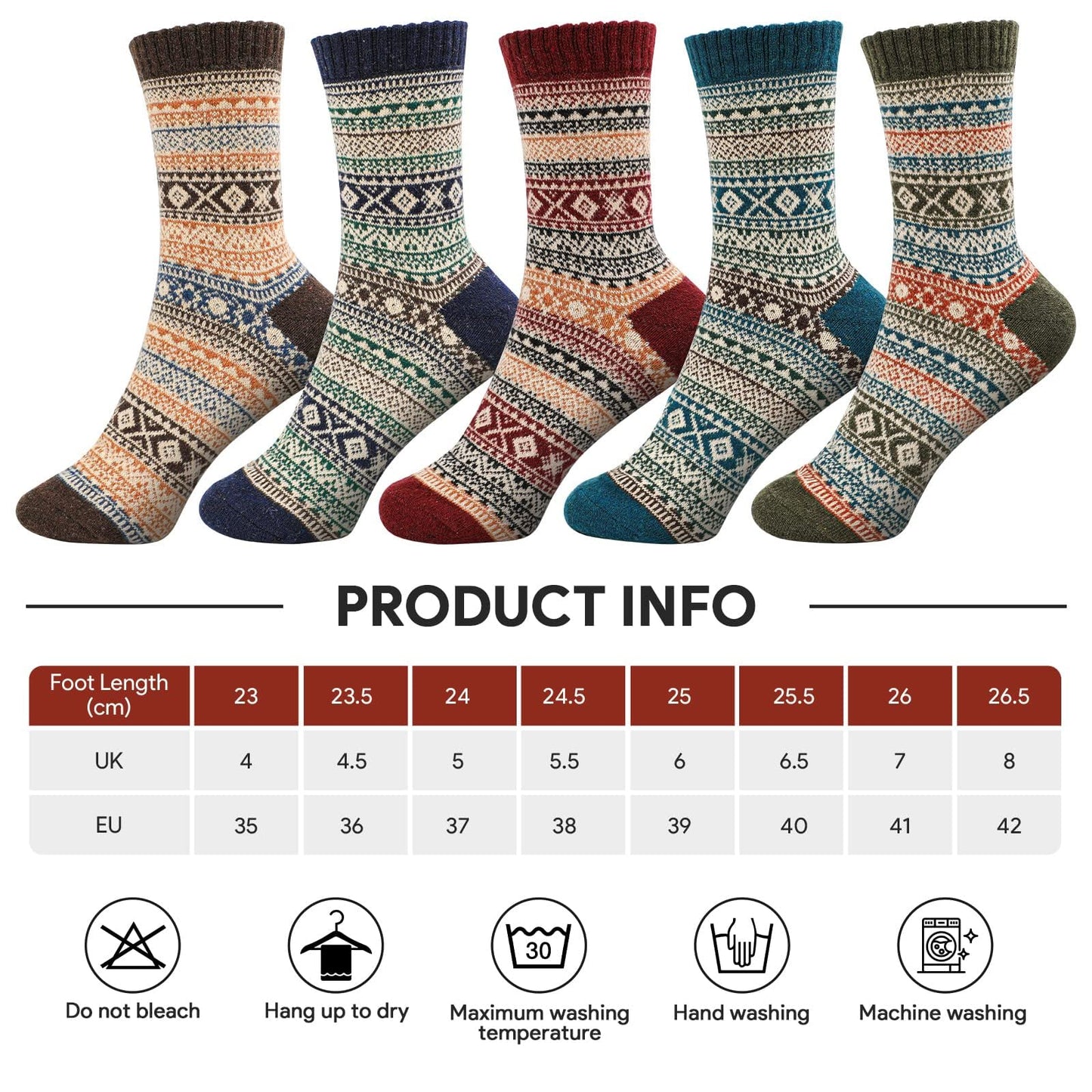 Airabc 5 Paar Damen-Thermosocken, warme Wintersocken, farbenfroh, kuschelig und atmungsaktiv 