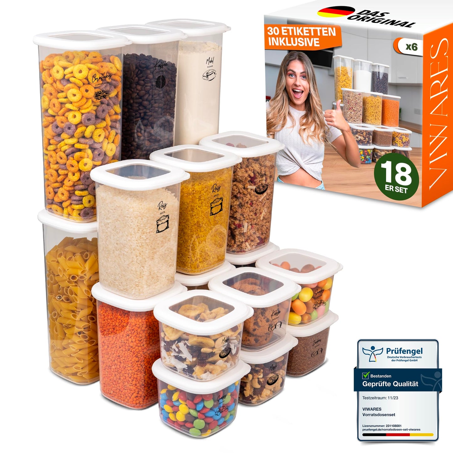 Lebensmittelaufbewahrungsbehälter, Vorratsdosen mit luftdichtem Deckel, praktischer Organizer für die Küche 