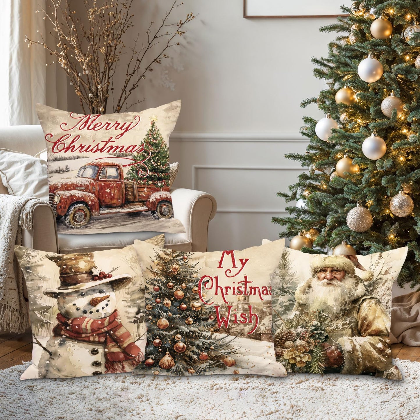 Lanpn Weihnachten Kissenbezug 4 stück, Weihnachtskissenbezug, Kissenbezüge für Winter Heim Schlafzimmer Wohnzimmer Sofa Couch 