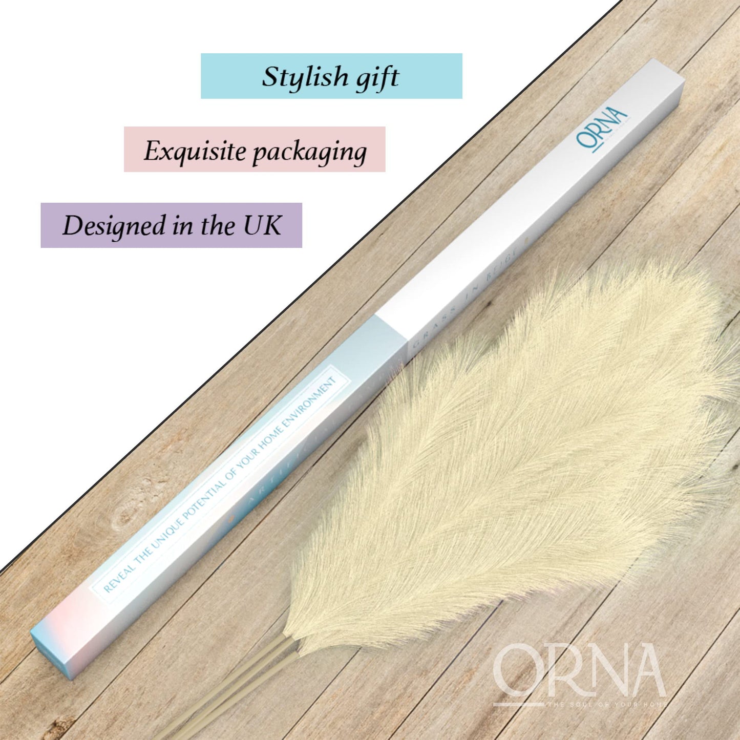 ORNA Künstliches Pampasgras, künstliche Blume, lange Zweige, extra flauschig, 114 cm hoch (3 Stängel x 20 Zweige) für moderne Wohndekoration 