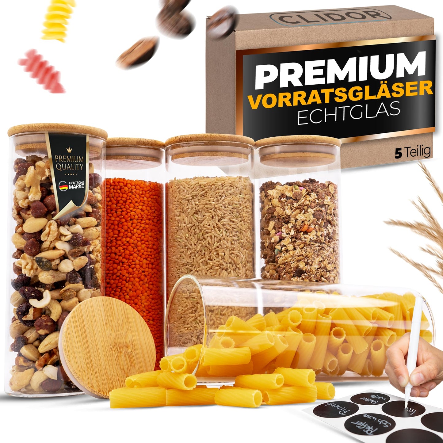 Aufbewahrungsbox Küche für alle Lebensmittel, Küchen Organizer, Vorratsgläser mit Deckel, Eckig - 12er Set, Erhöhte Glasstärke 