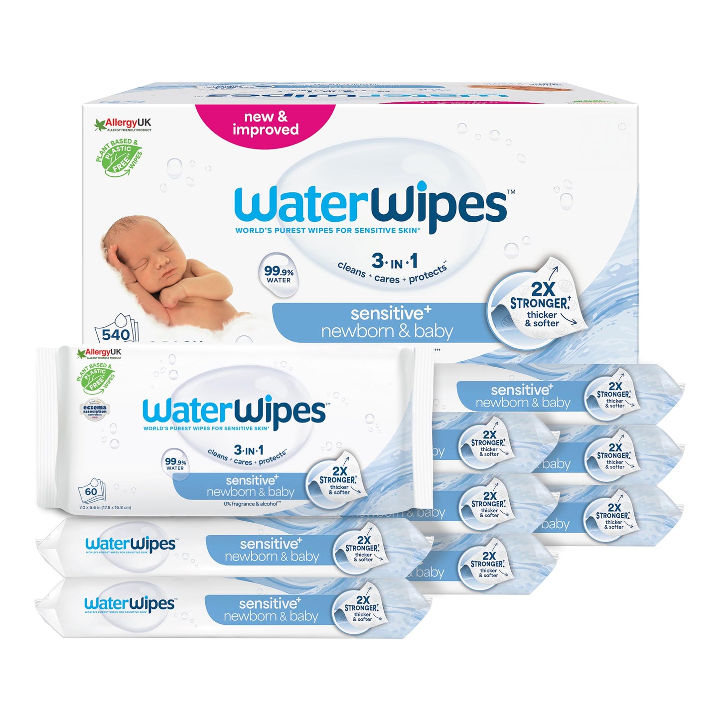 WaterWipes Plastic-Free Original Baby Wipes, 99.9% Water-Based Cleaning Wipes, Unscented for Sensitive Skin