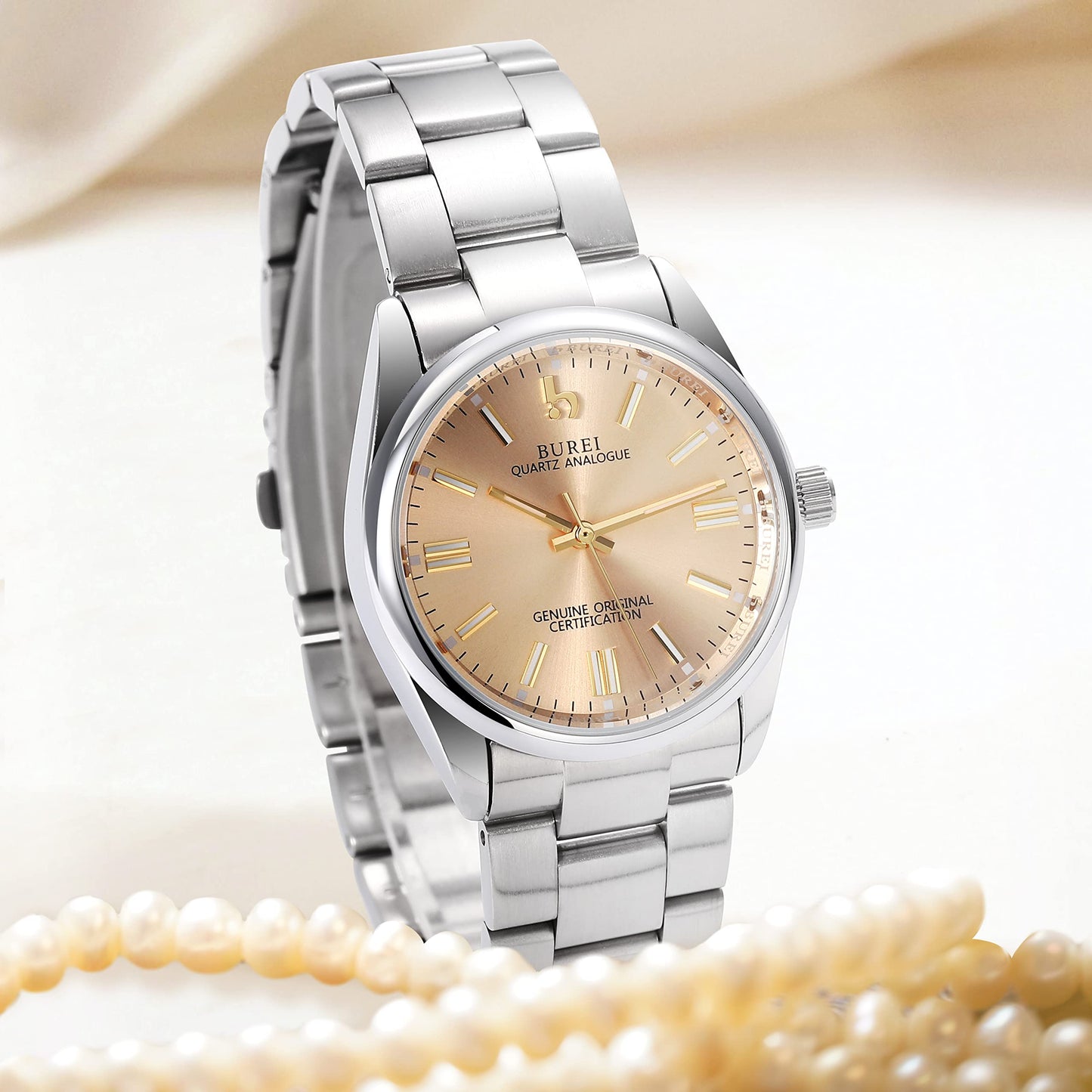 BUREI Women's Fashion Watch Analogue Quartz Steel Women Watch Business Dress