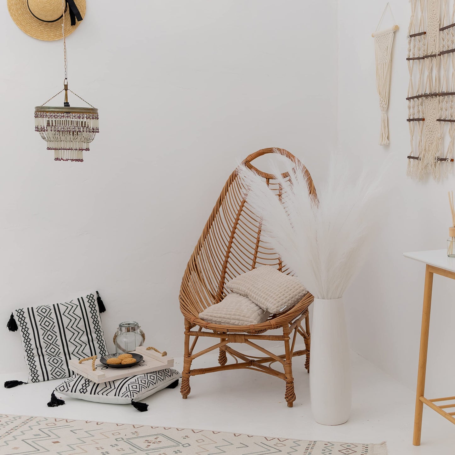 ORNA Künstliches Pampasgras, künstliche Blume, lange Zweige, extra flauschig, 114 cm hoch (3 Stängel x 20 Zweige) für moderne Wohndekoration 