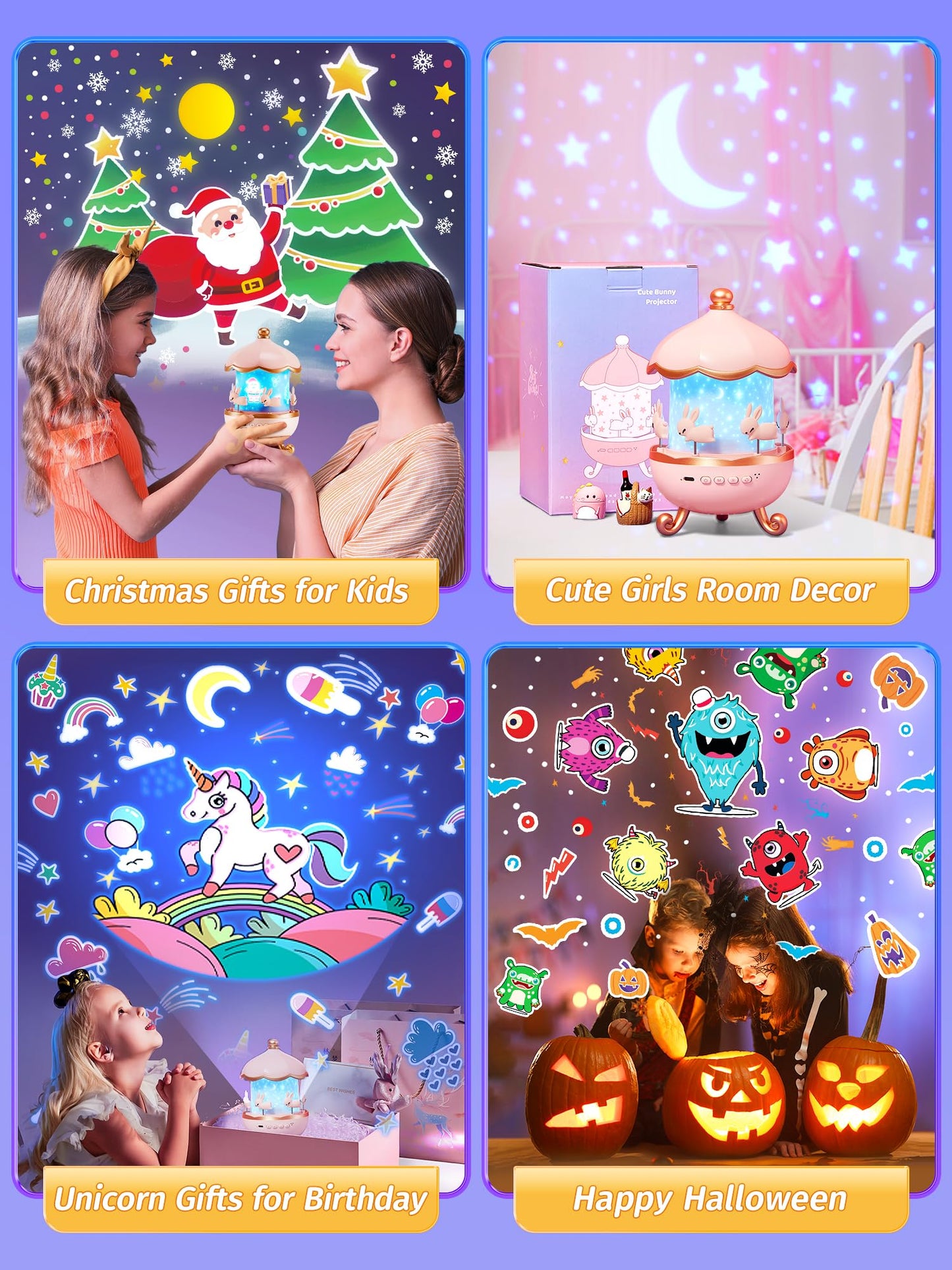 Sternenhimmel-Projektor für Babys mit 15 Filmen, Einhorn-Spieluhr mit 15 Liedern, 7-farbiges Nachtlicht 
