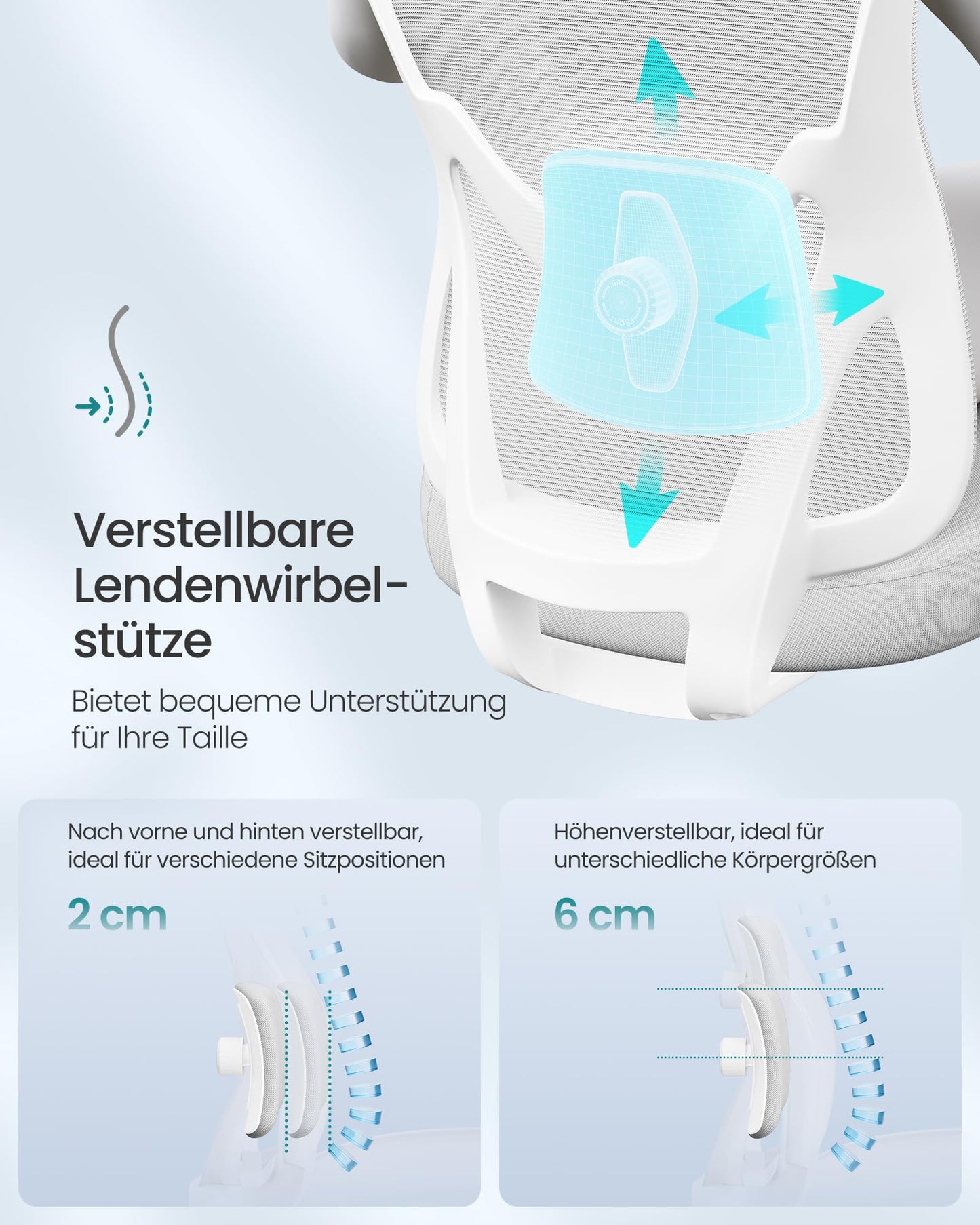 SONGMICS Bürostuhl ergonomisch, Schreibtischstuhl, Computerstuhl, verstellbare Lenden- und Kopfstütze, höhenverstellbar, tintenschwarz