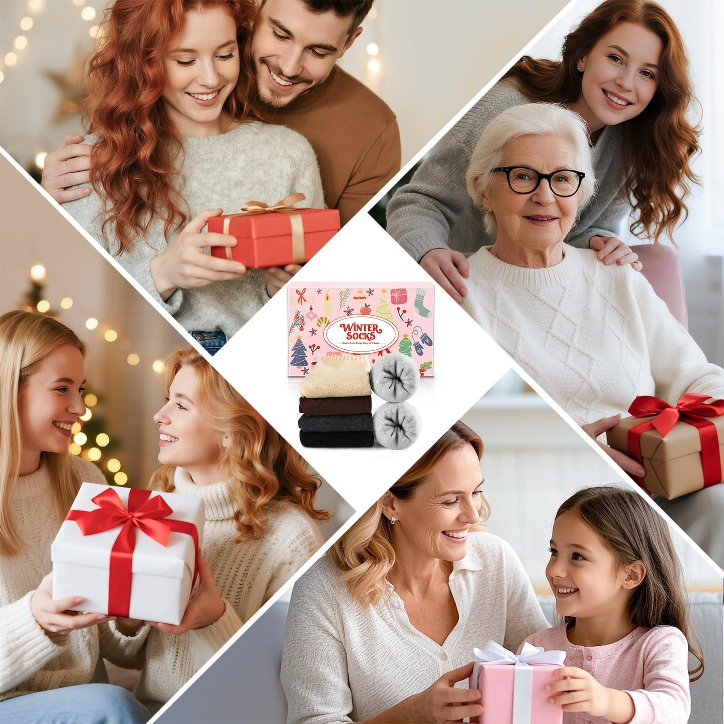 Airabc 5 Paar Damen-Thermosocken, warme Wintersocken, farbenfroh, kuschelig und atmungsaktiv 