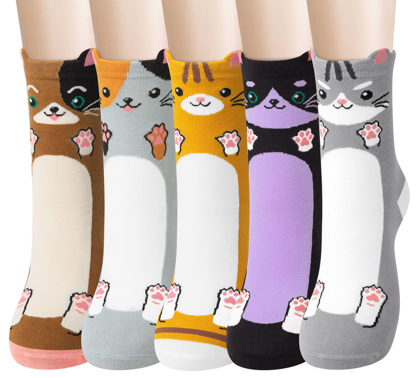 Chalier Cozy 5 Paar Damen Socken Hunde Katzen Motiven, Baumwolle